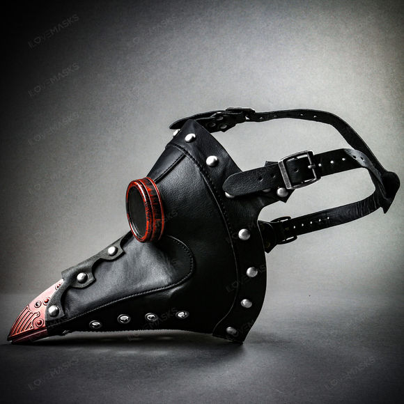 Steampunk Full Face Plague Doctor Mask - Black Red - Picture 5 of 10